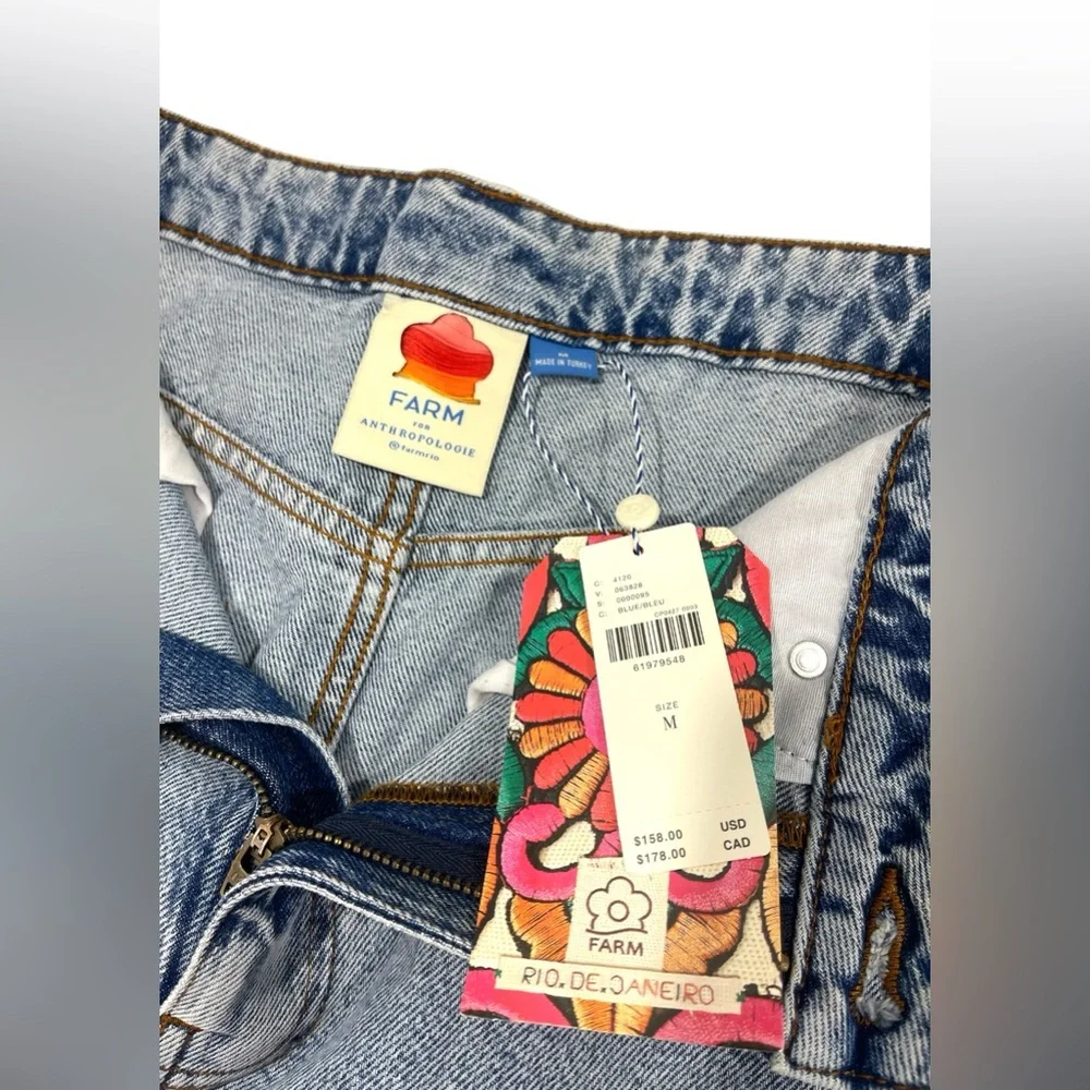 NWT Farm Rio Embroidered Denim Mini Skirt Tropical Colorful Boho Vacation Beach - Picture 4 of 13